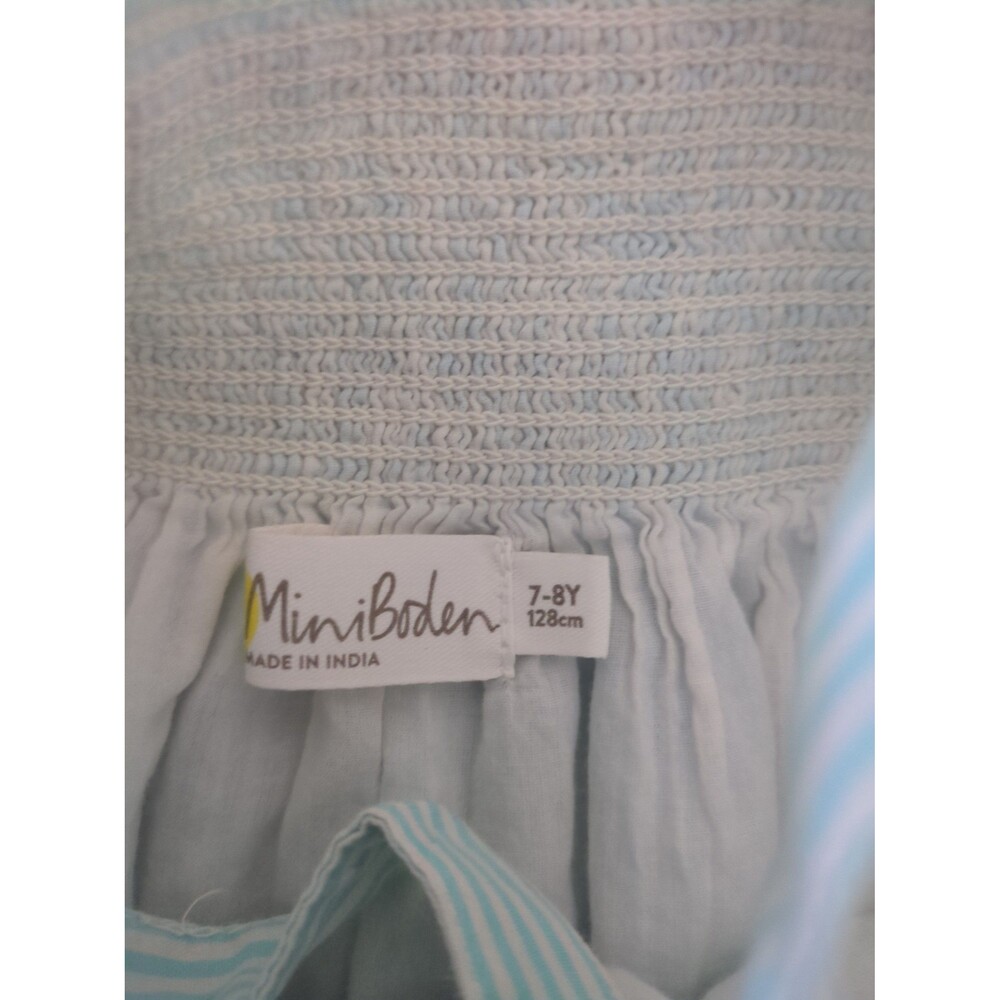 Mini Boden Girls Fun Appliqué Sun Dress Aqua Blue Ticking Parrot size 7/8 GUC - Picture 6 of 10